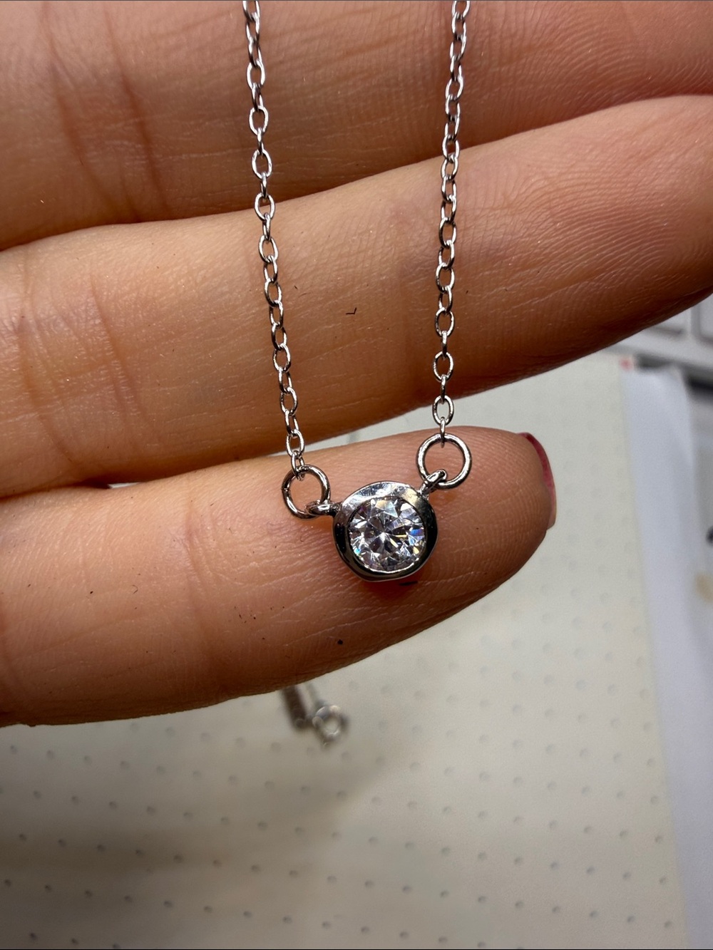 Sterling Silver Clear CZ Bezel Necklace - Women Jewelry